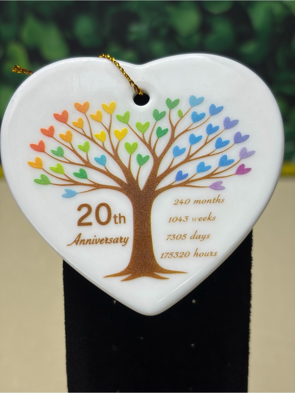 20th Anniversary Heart Ornament Ceramic Plaque in Multicolor